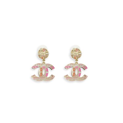 CHANEL PINK CC PEADS STUDS DROP EARRINGS AB2490 